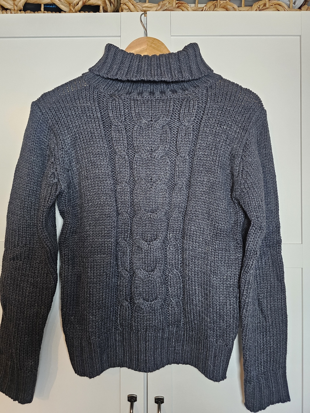 NWT Vintage 90s Rave Chunky Cable Knit Turtleneck Sweater Charcoal Gray Large